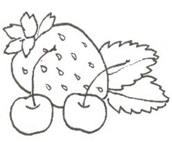 卡通画水果大杂烩的简笔画绘画步骤一①首先画两颗小樱桃.