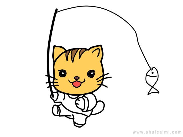 小猫钓鱼简笔画怎么画 小猫钓鱼简笔画步骤