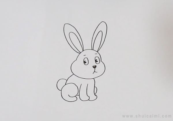 2,再画出兔子耳朵的细节内轮廓和五官,以及可爱的表情有表现出来.