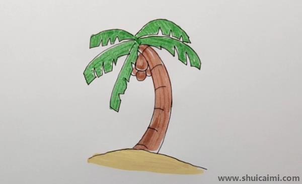 椰子树儿童画怎么画椰子树简笔画带颜色好看