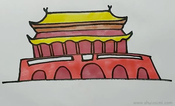 涂色北京天安门儿童画怎么画 北京天安门简笔画简单