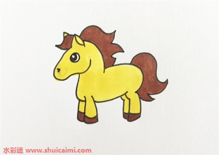 4,最后涂上颜色,给马的身体涂上黄色,鬓毛,马蹄和尾巴涂上棕色.