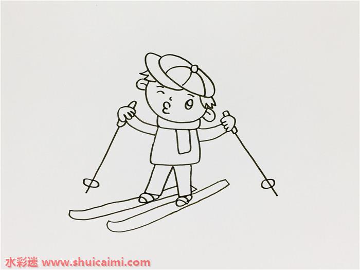 小朋友滑雪怎么画小朋友滑雪简笔画简单易画彩色