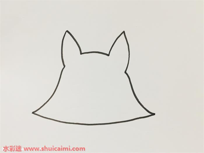 1,首先画出狐狸整个头部的基本轮廓线条,头上有两只尖尖的耳朵,脸颊