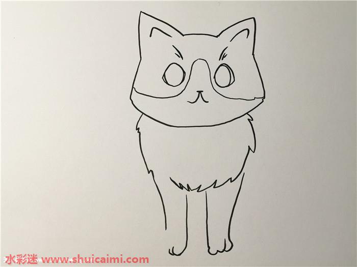 2,然后再画出小猫咪的五官,小猫咪大大的眼睛,眉毛是往上挑的,嘴巴也