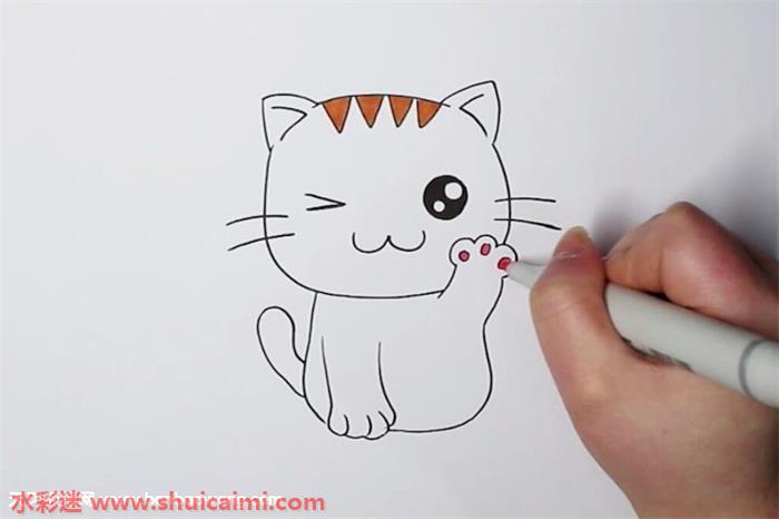 4,最后给小猫咪的身体涂上黄色,简单又可爱的小猫咪简笔画就完成啦!