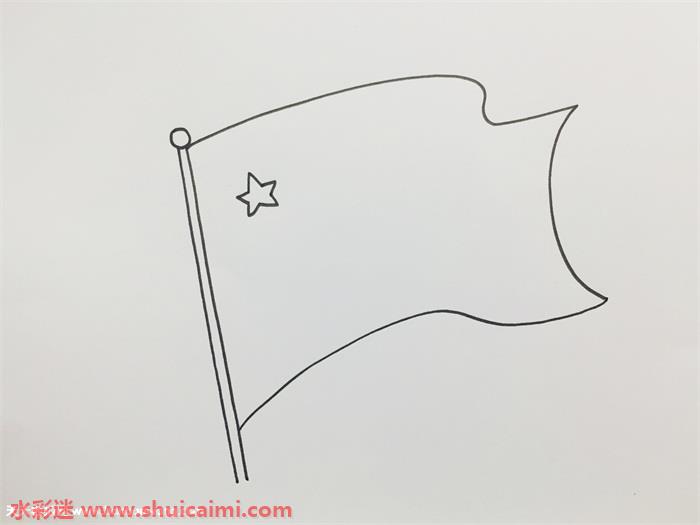 2,接着画出国旗的旗面,在旗面靠左的位置画出国旗上的第一颗星.