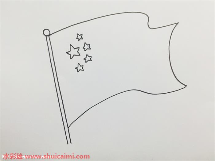 2,接着画出国旗的旗面,在旗面靠左的位置画出国旗上的第一颗星.