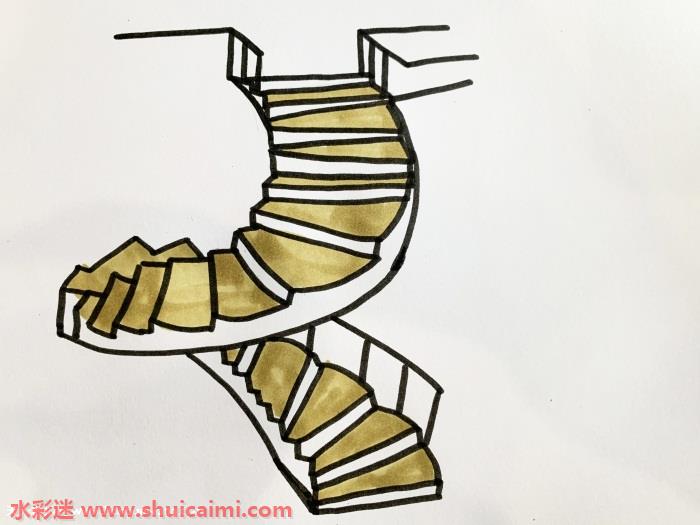 弧形楼梯怎么画弧形楼梯简笔画简单易画彩色