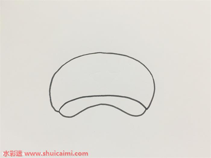 画出一条弧线,使其形成一个横着的弯月形状的封闭图形,这是帽子上半