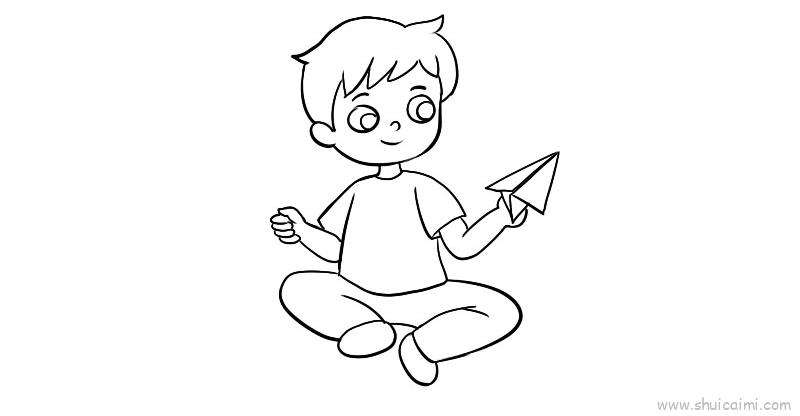 折纸飞机的小男孩卡通简笔画画法教程