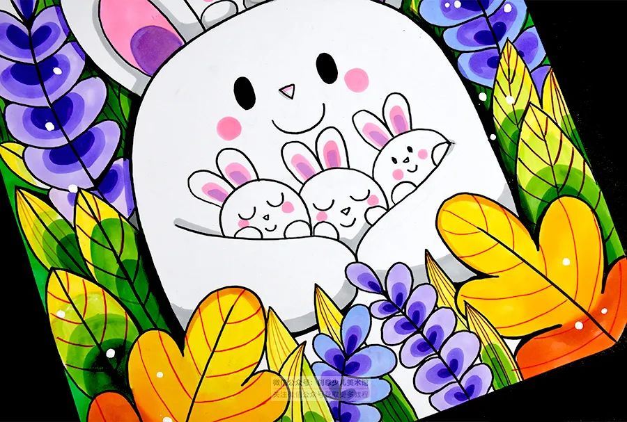 马克笔水彩画小兔子一家绘画教程