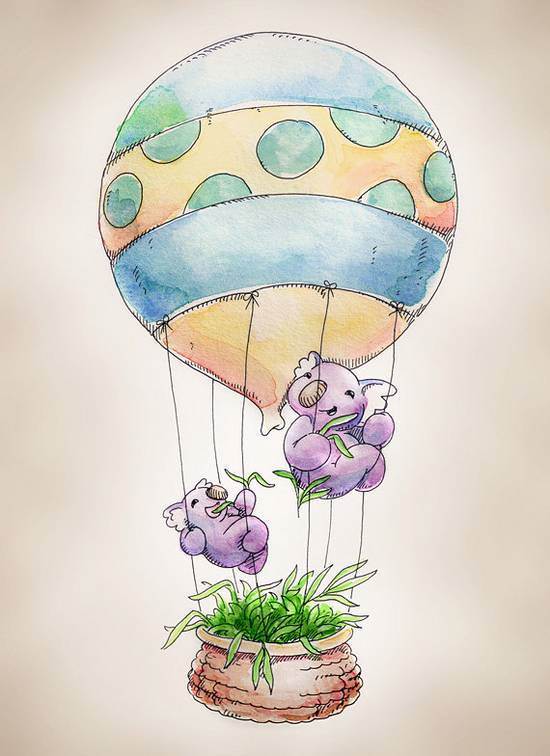 热气球水彩画热气球水彩画儿童画