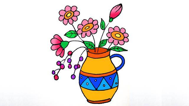 儿童花瓶简笔画儿童花瓶简笔画花纹彩色插花