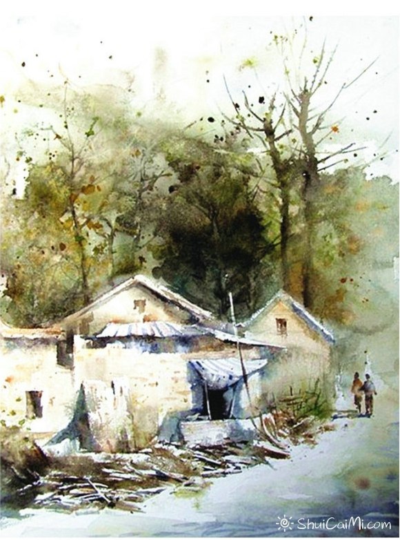 乡村怀旧水彩画图片