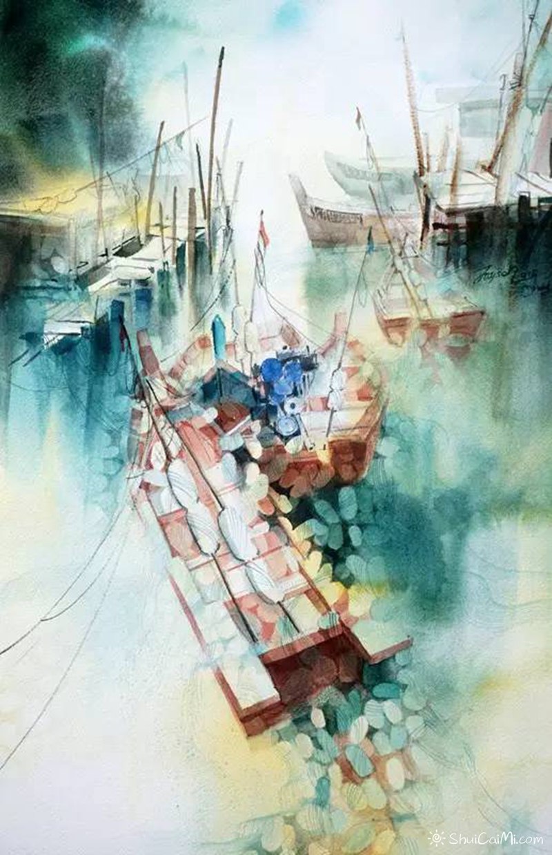 杨觉升关于船的传说水彩画作品欣赏 - 爱画网