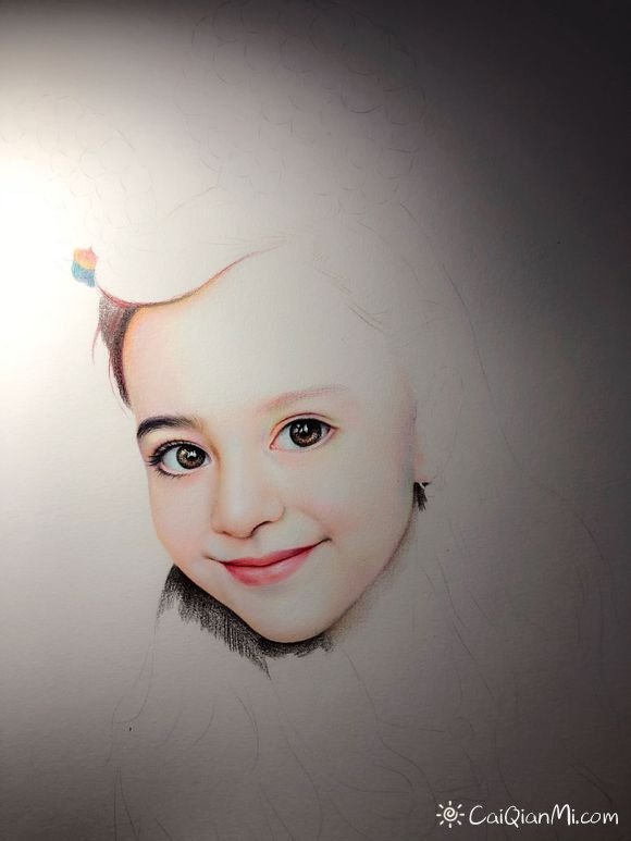 用彩铅画出一幅可爱的外国小美女手绘过程