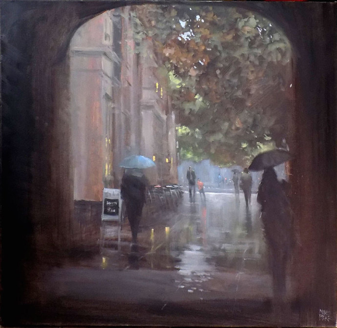 雨中巴黎街道油画图片