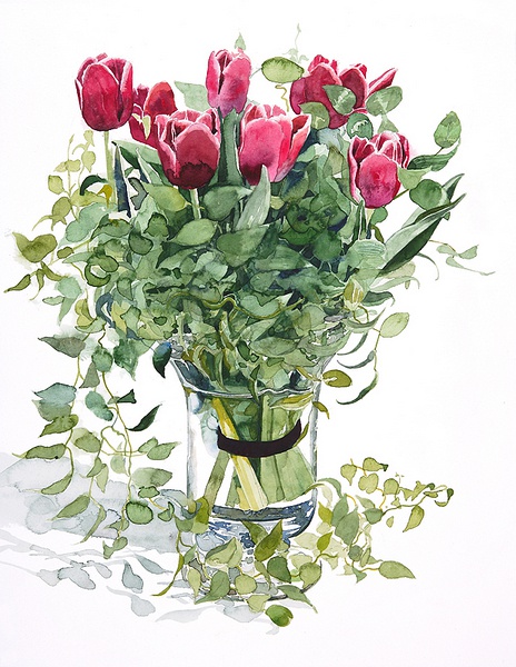日本画家柘植彩子静物水彩画花瓶里的花卉分享第一弹 第4页 水彩迷