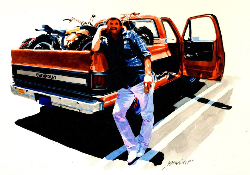 一组美国男人与汽车水彩画作品欣赏