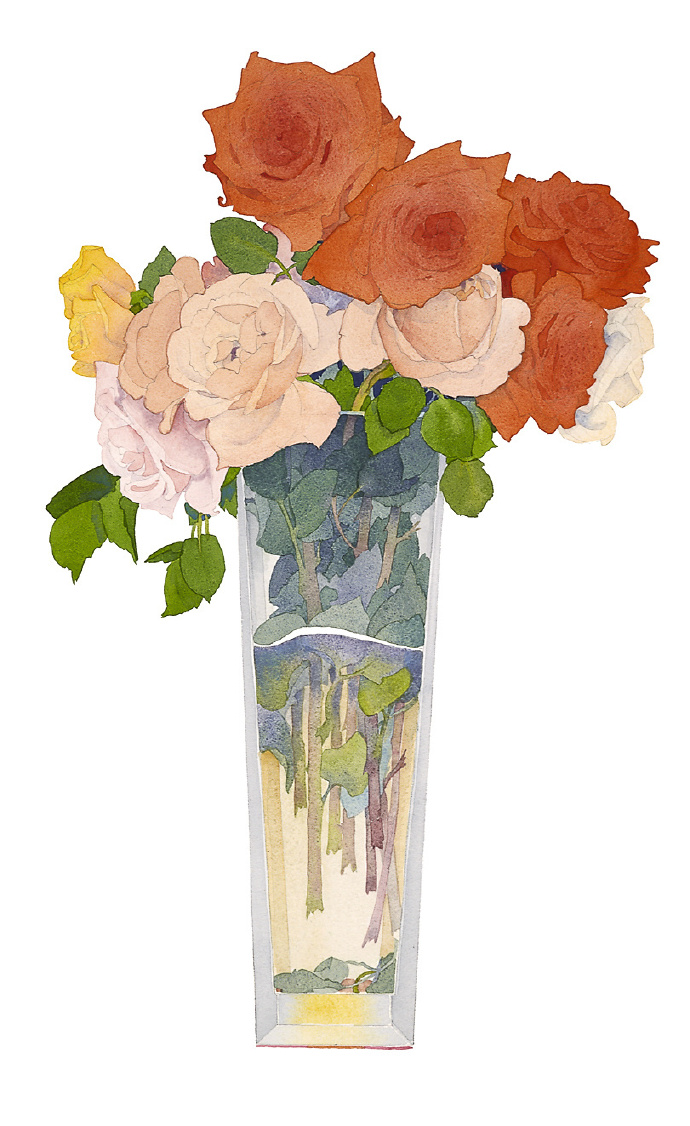 美国画家garybukovnik水彩画作品玻璃瓶里的花卉