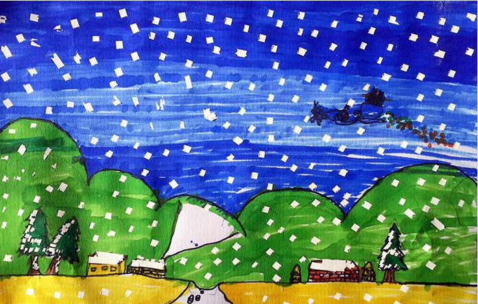 冬天风景儿童水彩画作品欣赏