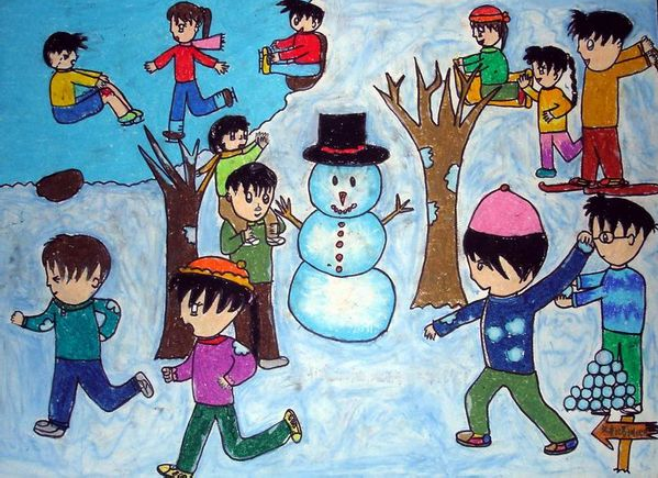 冬天风景儿童水彩画作品欣赏