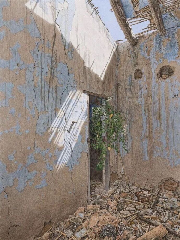 耶稣·洛萨诺 Jesús Lozano Saorin废弃窗口风景写实水彩画作品 ​​​​ - 爱画网