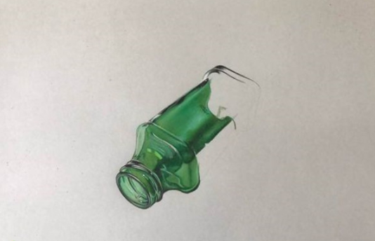 写实玻璃瓶子彩铅画步骤图