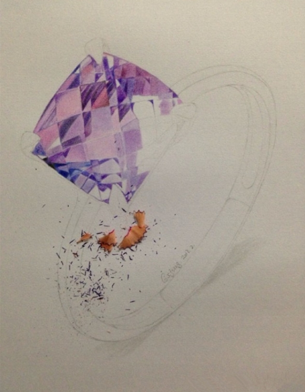 超好看的紫色钻戒彩铅手绘教程