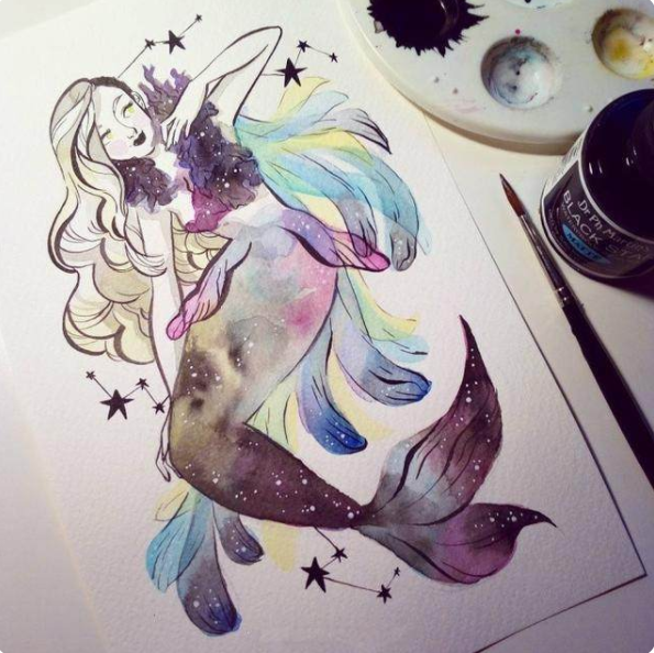 西班牙插画师用水彩画的一组美人鱼图片