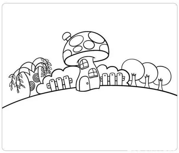 春天的风景画,一定少不了柳树姑娘啦~step 3 画树木蘑菇屋周围画些