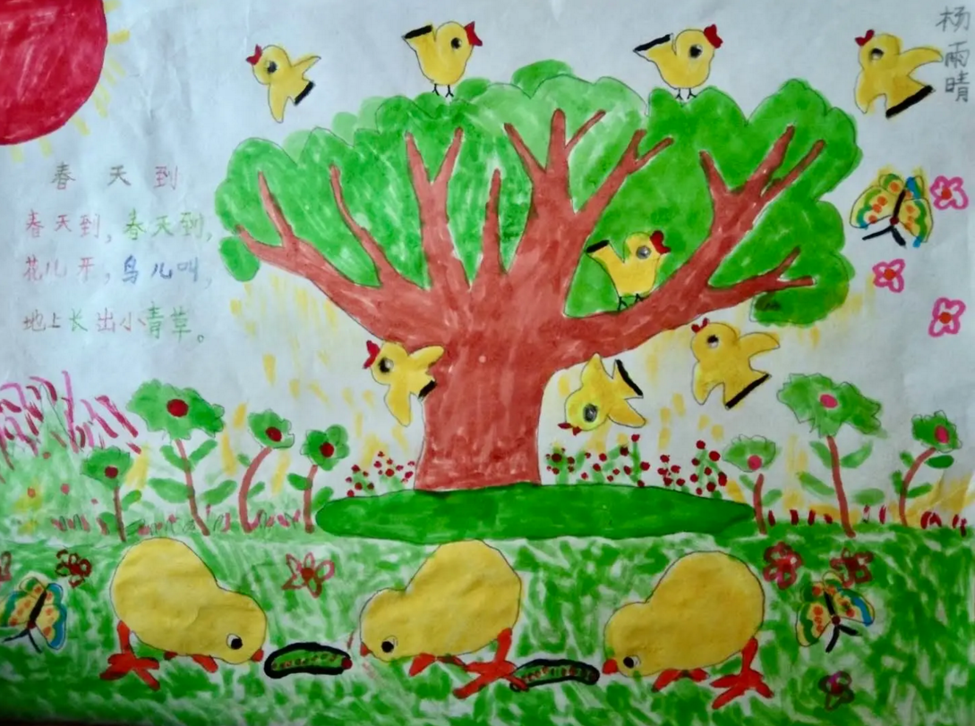 二,儿童画春天的景色完成以上步骤,一幅漂亮的春天简笔画就完成啦!