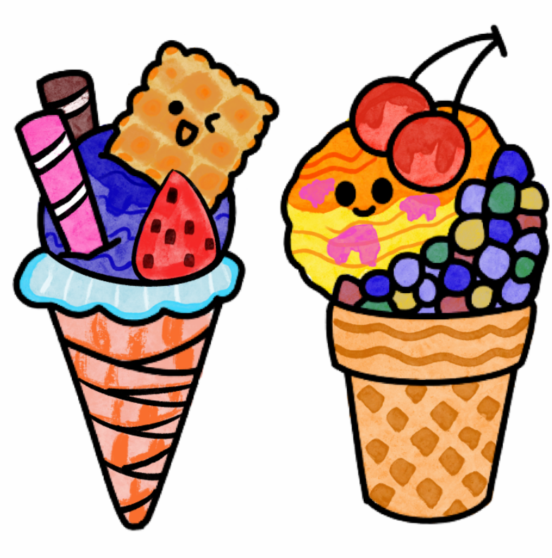 用马克笔给冰淇淋上色,观察冰淇淋的颜色,涂上自己喜欢的色彩3