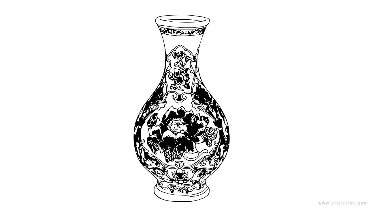 简单青花瓷花瓶的画法图片