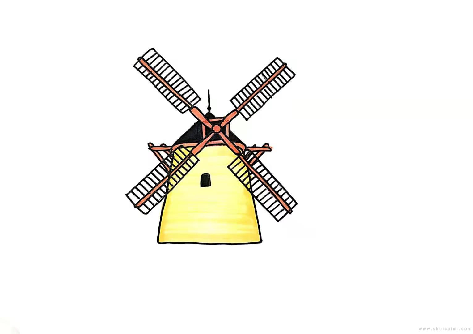 荷兰风车简笔画怎么画 荷兰风车简笔画画法 - 水彩迷