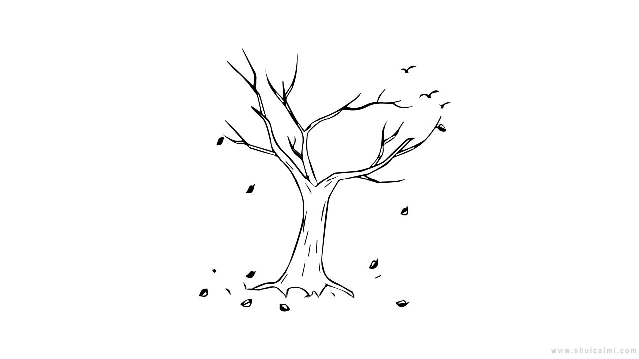 冬天落叶的树的简笔画图片