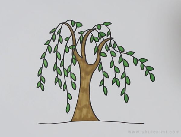 河边柳树绘画图片