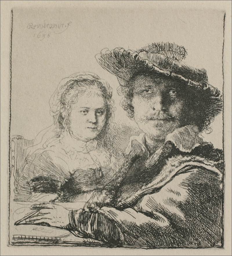伦勃朗与妻子 1636年，103x92mm