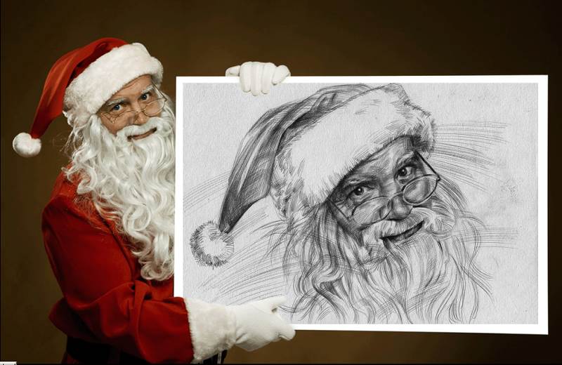 唯美好看的圣诞老人素描图片作品
