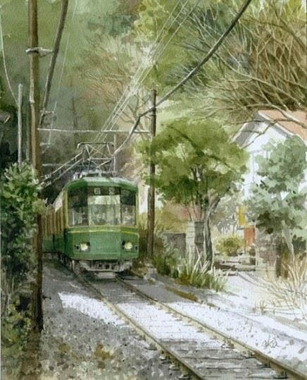 日本画家手绘小清新乡村风景图片