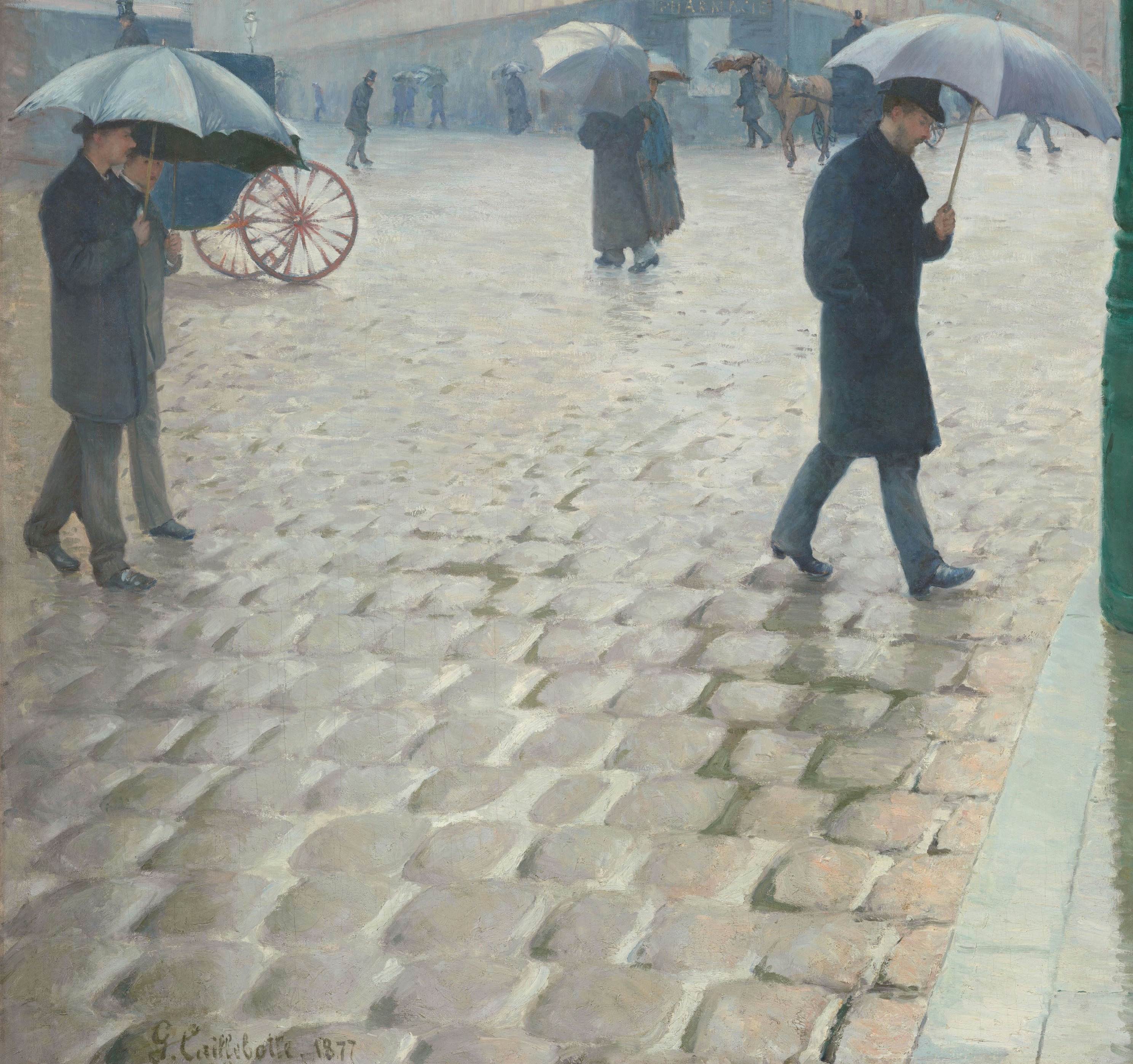 雨天的巴黎街道paris Street Rainy Day古斯塔夫 卡勒波特 Gustave Caillebotte 油画作品欣赏 水彩迷