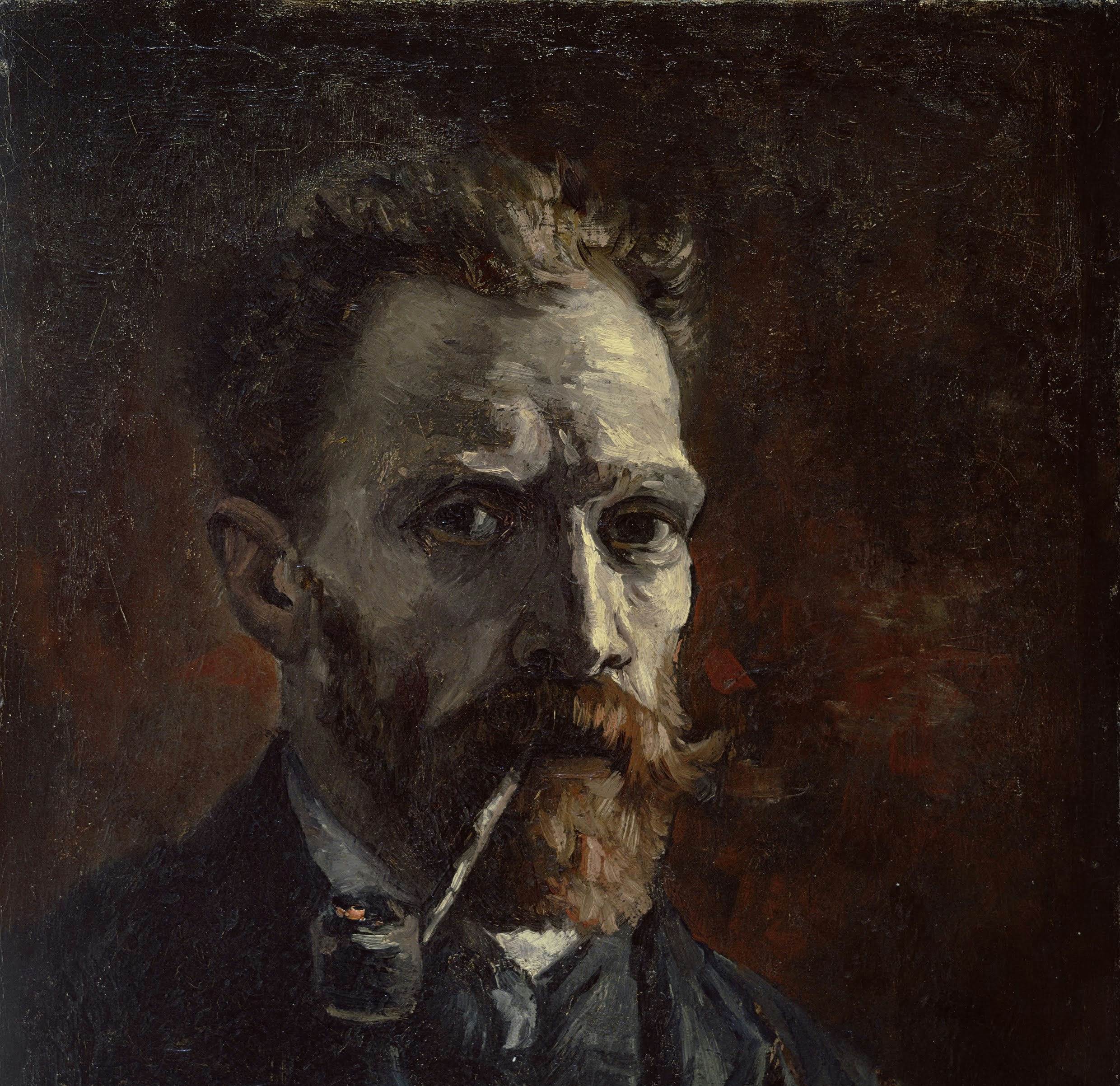 叼着烟斗的自画像self Portrait With Pipe 文森特 梵高 Vincent Van Gogh 油画作品欣赏 水彩迷