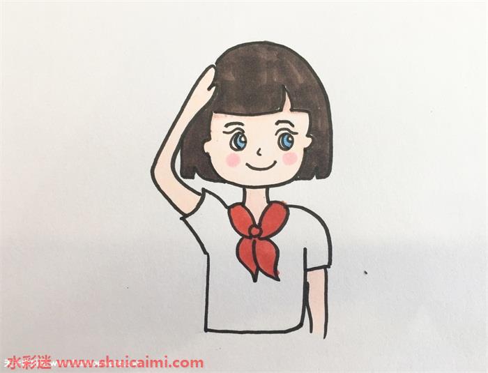 画小学生女孩戴红领巾图片