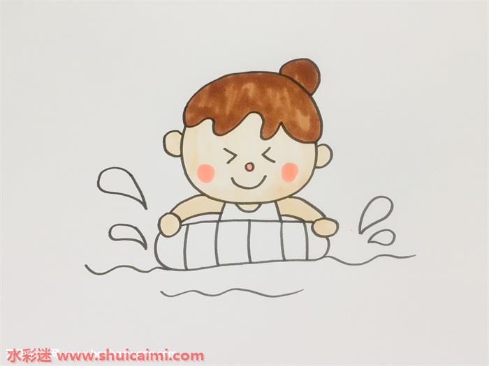 游泳简笔画可爱 女孩图片