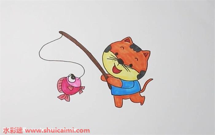 小猫钓鱼简单画法图片