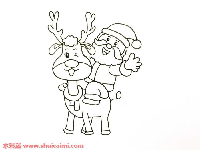 圣诞老人骑鹿车简笔画图片