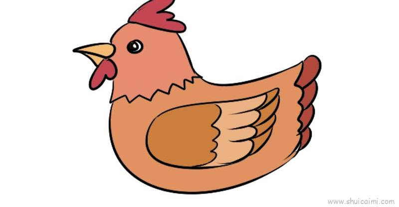 2,然后画出鸡的轮廓,再画出它的羽毛,翅膀和尾巴