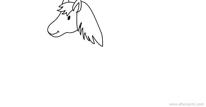 1,首先画出马的头部,再画出它的五官.2,然后画出马的身体,尾巴和四肢.