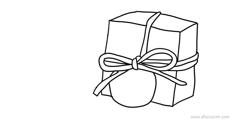 下方再画一个圆圈;2,然后画出一个方形的礼物盒,在礼物盒上画出包装的